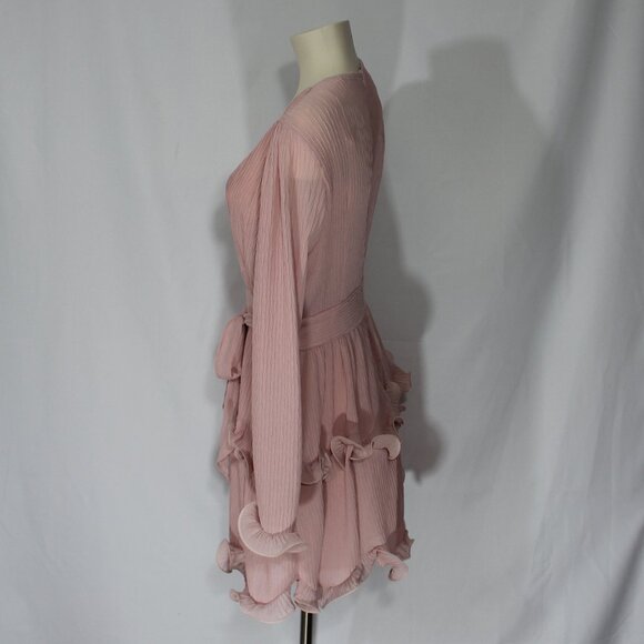 saints + secrets GRETA TIERED RUFFLE CHIFFON DRESS ROSE size US M - Picture 4 of 8